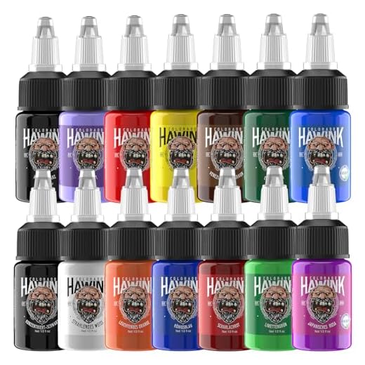 HAWINK Tinta Kit de Tatuajes 1/2 oz (15 ml) 14 Botellas de Tinta Profesional Accesorios para Tatuajes Ink Tattoo TI203DE-15-14