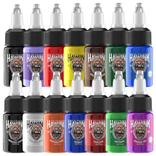 HAWINK Tattoo Farbe Set 0.5oz (15ml) 14 Flaschen Tinten Tattoo Zubehör Ink TI203DE-15-14