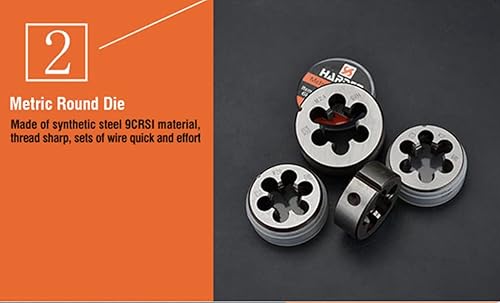 Miniatura 2 de Edward Tools Juego de 20 piezas de grifos y troqueles – Machos métricos y troqueles, enhebrador de tubos, llave cónica, matriz – acero al carbono