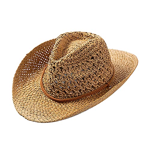 Sombrero de paja para hombre protección solar, sombrero de playa de paja para hombre, adecuado para el verano, sombrero de paja de ala ancha de ala ancha UPF 50 (Khaki,One Size) Cover