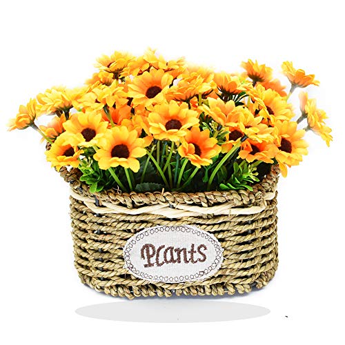 BEADY カントリースタイル 編み長方形フラワーバスケット 手作り 自社DIY ヒマワリ 人工観葉植物 造花 光触媒加工 フェイクグリーン インテリア ギフト お祝い