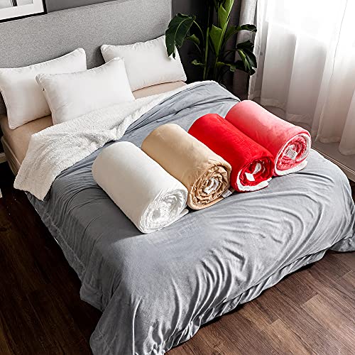 AIMS Lush - Manta súper suave de piel sintética con forro polar de cristal en la parte posterior, acogedora y esponjosa para decoración de sofá, sofá y cama, doble capa (gris, 150 x 200 cm) Cover