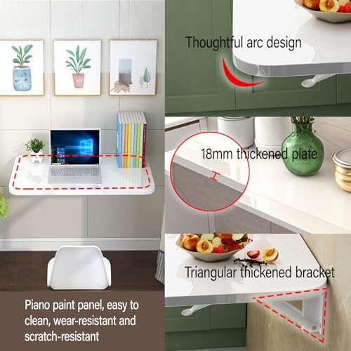 Table pliante murale 70x40 cm blanche pour cuisine et petit balcon - 7