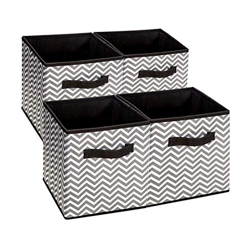 BrilliantJo Cubos de Almacenaje, Cajas Plegables de Tela con Doble Mango, para Casa, Oficina, Zigzag Gris/Blanco, 4 pcs, 30x30 x30 cm