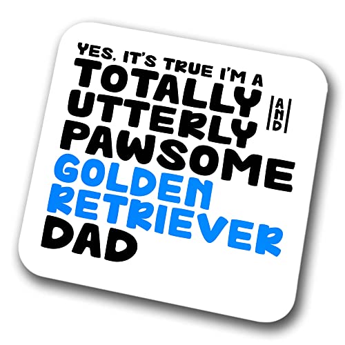 Golden Retriever Coaster Pawsome Golden Retriever Dad | Pet Present for Golden Retriever Lover | Dog Dad Friend Joke Funny Gift Birthday Christmas, Hardboard Coaster