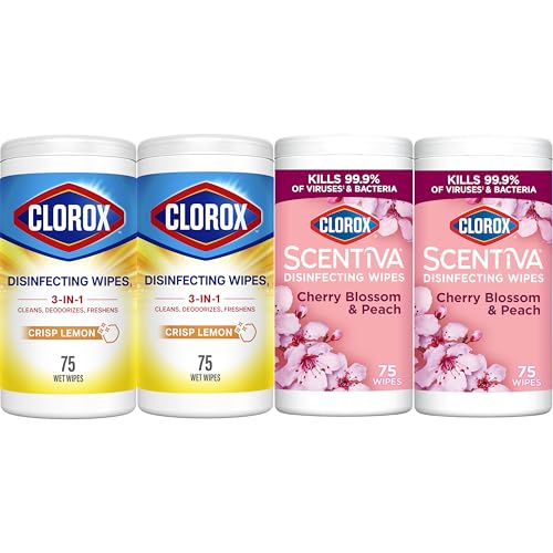Image of Clorox Disinfecting Wipes Variety Bundle, 2 Crisp Lemon & 2 Cherry Blossom, 300 Total Wipes