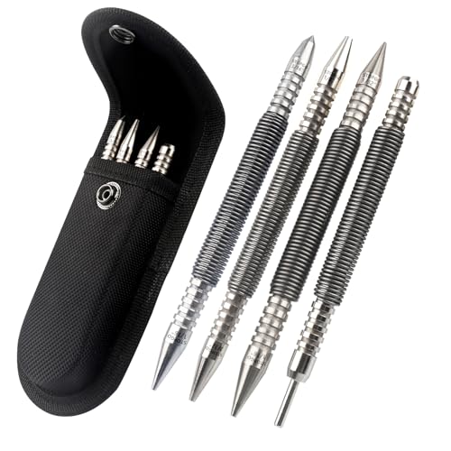 LSTOPGO Spring Nail Set with Size Marked Spring Loaded Center Punch 4pcs Dual Head Nail Setter Hammerless Door Hinge Pin Removal Tool1/8-in 3/32-in 3/16-in 1/16-in 1/32-in 1/8-in