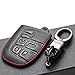 Vitodeco Genuine Leather Smart Key Keyless Remote Entry Fob Case Cover with Key Chain for JEEP, Dodge, Chrysler (5 Buttons, Black/Red)