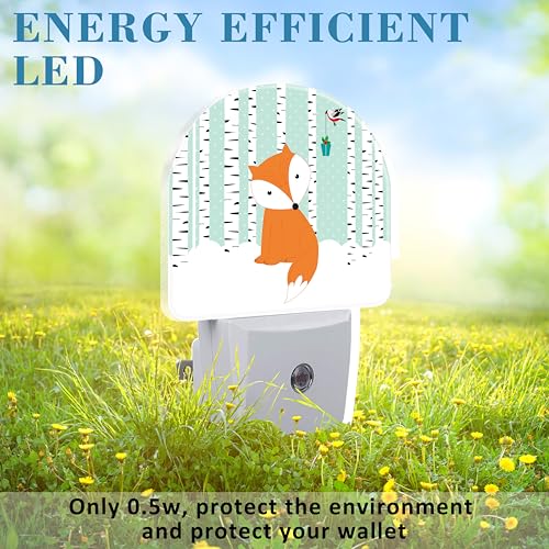 Image of Cute Fox and Bird Night Light for Kids, LED Night Light Plug into Wall with Dusk to Dawn Sensor for Girls Boys Women Men Room Decor, Hallway, Kitchen, Bathroom, Nursery, Stairs