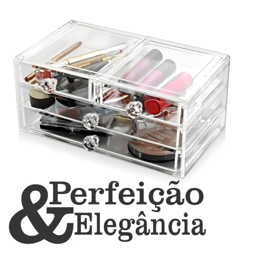 Duarte Mota Caixa Porta Joias organizador multiuso de maquiagem acrílico cristalino 3 andares 4 gave