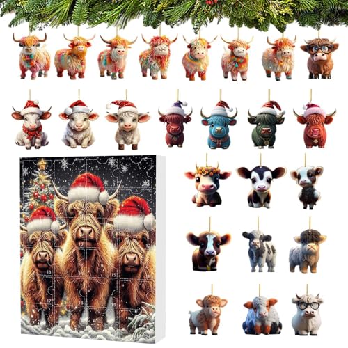 Navidad 2024 | Cuenta regresiva de Navidad de vaca de las tierras altas 2024 | Calendario de cuenta regresiva de Navidad de 24 días de Navidad, día festivo de Adviento, lindo calendario de cuenta