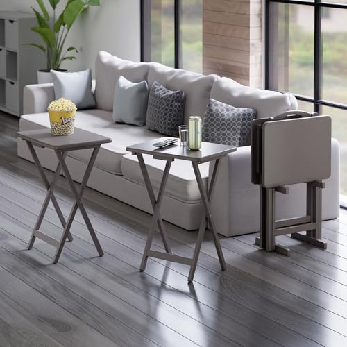 Image of Winsome Alex Set of 4 Foldable Snack Tables with Storage Rack | Easy to Store Portable Fold up Table Set for Kitchen, Living Room TV Dining, Crafts, Puzzles, Work From Home