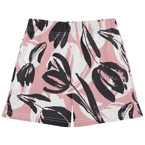 pnyoin Girl's Shorts Spring Tulips Floral Athletic Running Shorts with Pockets Size 14-15t Multi