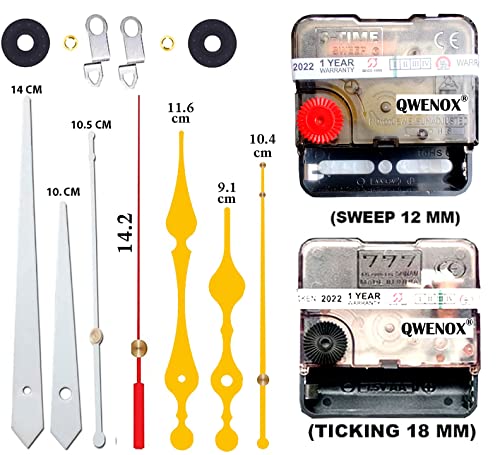 Image of a Product of SONAM Quartz Combo of Sweep & Ticking Silent Movement Machine for Wall Clock Hand (2 Sets DIY) (Made in India 100%) (2 Silver,red,Gold)