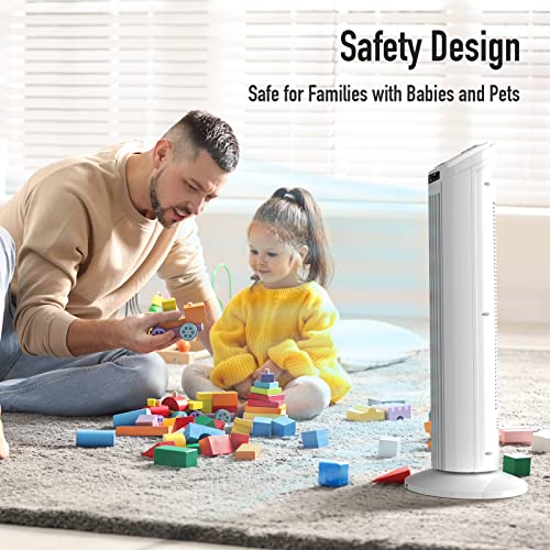 Chrun 30" Oscillating Tower Fan With Remote, 70° Oscillating Fan With 3 Speeds, 7.5 Timer And Portable Floor Bladeless Fan For Bedroom And Home Office Use, White #TOP6