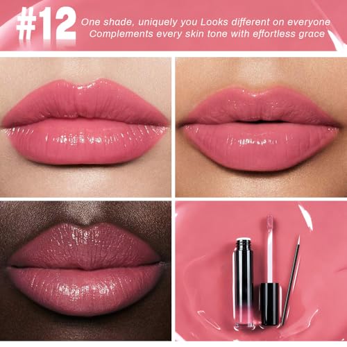 Image of evpct Baby Pink Shiny Longwear No-Budge Liquid Lip Color Lipstick Makeup, Highly Pigmented Color Instant Shine, Waterproof Long Lasting Lipstick for Women, Lip Stain Gloss with Lip Liner Brush, 12#