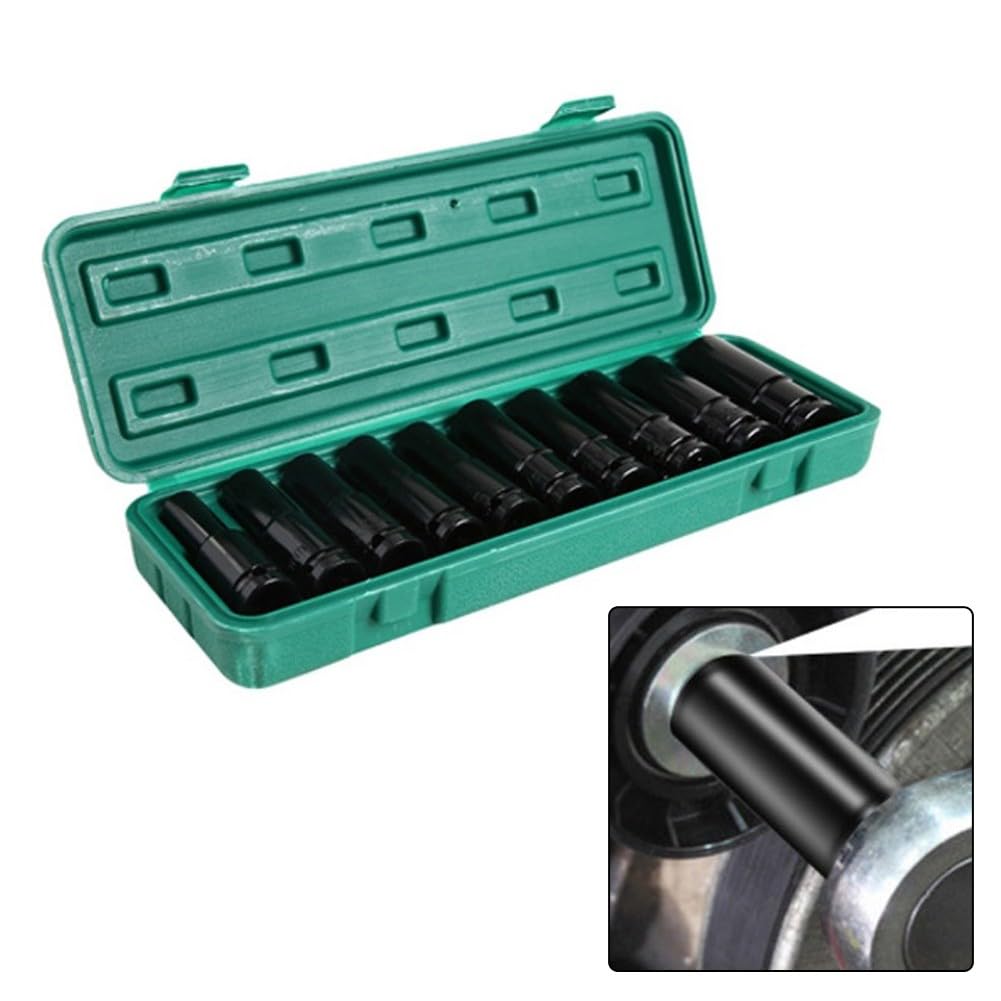 Set di chiavi a bussola a 6 punte da 1/2", in acciaio al carbonio, 10-24 mm, con custodia per utensili manuali e elettrici, 10 pezzi