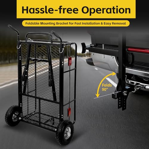 Image of MaxxHal Hitch-N-Roll 2-in-1 Cargo Carrier & Push Cart - 400 lb Capacity Hitch Mount Steel Basket with 10 inch Flat Free Tires - Foldable Utility Rack for SUV, Truck, Camping & Ranch (50243)