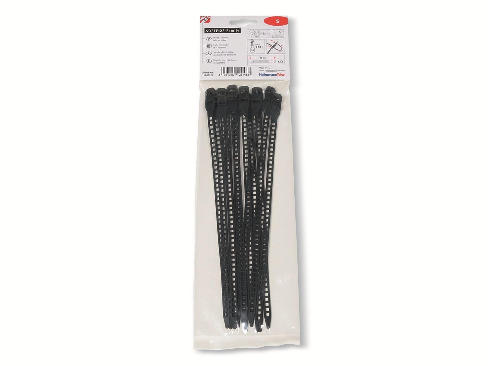 HellermannTyton115-07270 SOFTFIX-S-TPU-BK-XK Cable Ties 260 mm 7 mm Black Loose Very Flexible (L x W) 260 x 7 mm