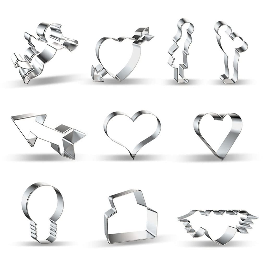 Elnwnnkc 10 Pieces Cookie Cutter Fondant Cake Mold 3D Cartoon Fondant Cake Mold Baking Utensil Valentine ' s Day Heart Gift Home Biscuit Molds for Baking