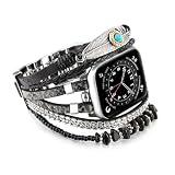Wingoden Boho Leather Bracelet Compatible with Apple Watch Band 38mm 40mm 41mm 42mm 44mm 45mm 46mm 49mm Women, Western Dressy Stone Strap for iWatch Band Series 11, 10, 9, 8, 7, 6, 5, 4, 3, 2, 1