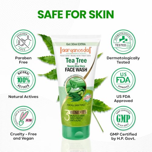 Image of Aaryanveda Tea Tree Anti-Acne & Pimple Face Wash with Neem & Aloe Vera (150ml Each) | For Men & Women | Deep Cleansing & Acne Control