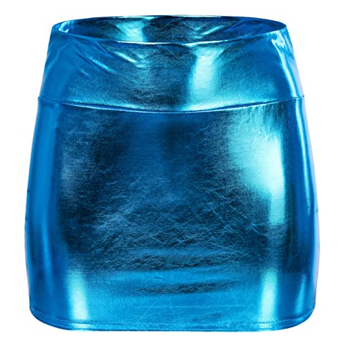 Vestido de mujer sexy a la moda, versátil, de poliuretano, color liso, falda corta a cuadros para mujer, azul claro, XXL