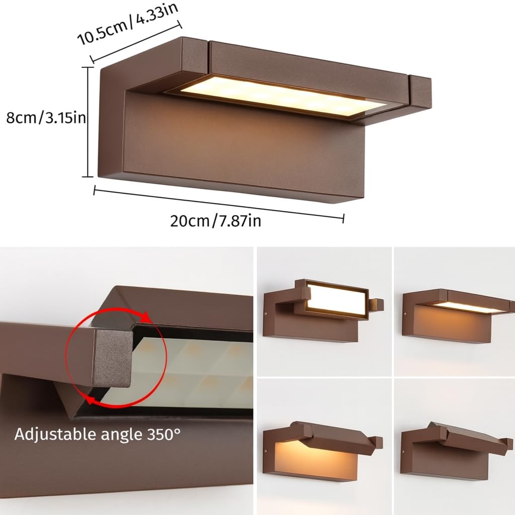 Dopa Dopastore Applique da Parete LED 21W con Paralume Inclinabile di 240° Lampada da Muro Design Moderno per Ambienti Esterni IP65 (Marrone)