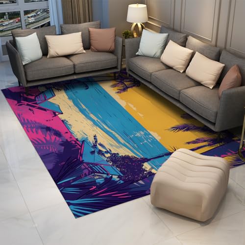 Tapis 180x240cm tropical antidérapant grand format pour salon rectangulaire - 3