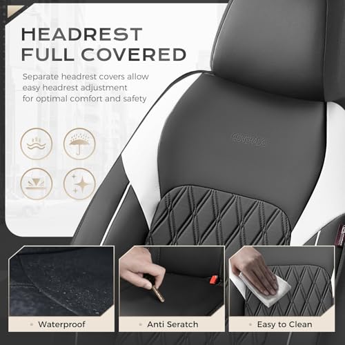 Image of Coverado Car Seat Cover, Car Seat Covers Front Seats, Waterproof Car Seat Covers, Car Seat Cushion, Front Seat Covers Faux Leather Driver Car Seat Protector Fit for Most Cars Trucks SUV, Black&White