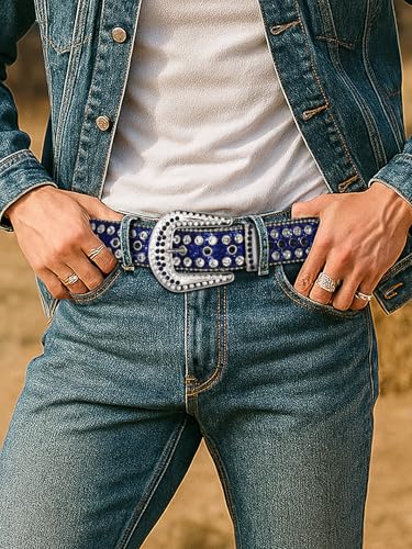 Image of SUOSDEY Women Men Rhinestone Belt Unisex Sequin Strap Bling Crystal Western Studs Glitter Luxury Belt for Jeans Pants Dress