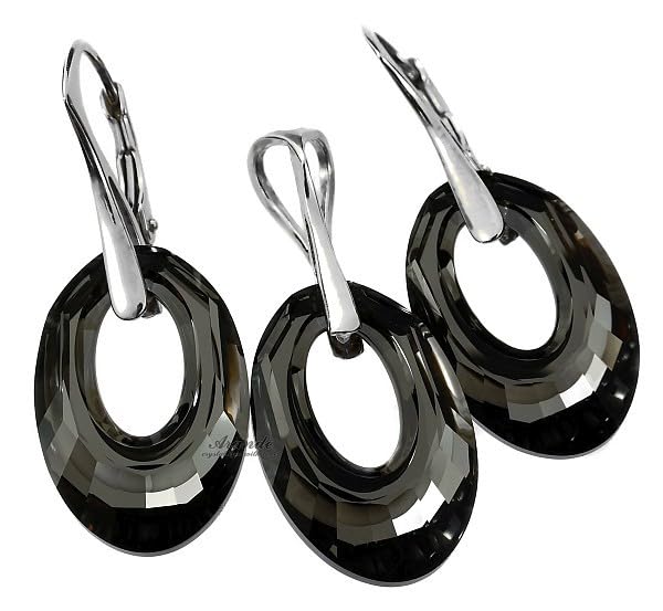 ARANDE Cristaux originaux Beau ensemble unique de boucles d'oreilles pendentif avec chaîne Helios en argent sterling 925 certificat