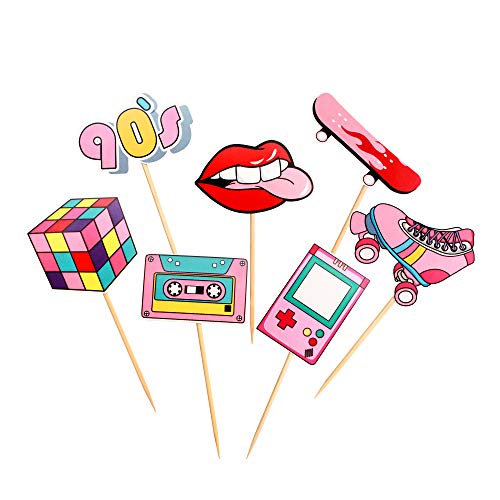 Unimall Global 28 Stück 90er Cupcake Topper Kuchendeckel Mädchen Jahre Thema Kuchendekoration Zubehör für Jahrzehnt Throwback Hip Hop Partydekorationen Partydekoration