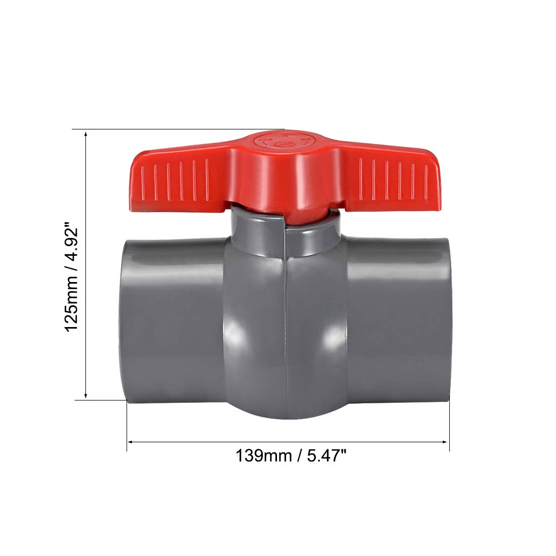 uxcell - Tapón de válvula de bola de PVC para tuberías de suministro de agua, con extremos de rosca de 2 pulgadas de diámetro de agujero interior, color rojo y gris, 2 unidades