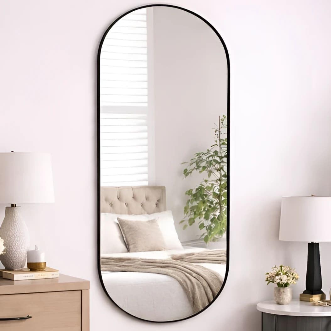 B&Q - Jōbū Jobu HomeEmiFull Length Black Metal Runway Oval Mirror150Cm X 60Cm