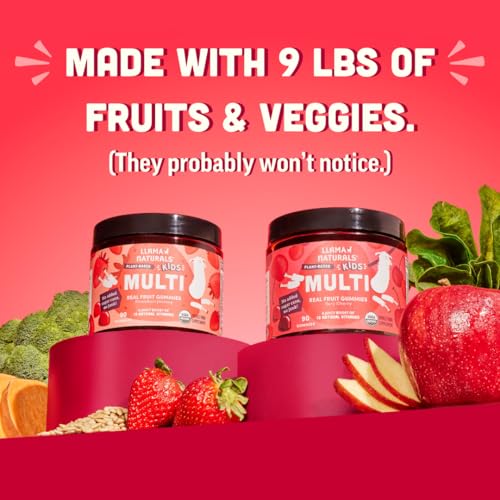 Llama Naturals Real Fruit Gummy Vitamins for Kids, No Added Sugar Cane, Beta Carotenes, Whole Food Multivitamin, Vegan Toddler Gummies, Plant Based, Organic, Chewable 90 ct (30-45 Days) Strawberry - Image 3