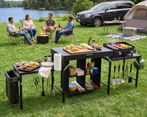 Folding-Grill-Table-Portable-Tri-Fold-Outdoor-BBQ-Prep-Station Folding Grill Table, Portable Tri-Fold Outdoor BBQ Prep Station - Image 1
