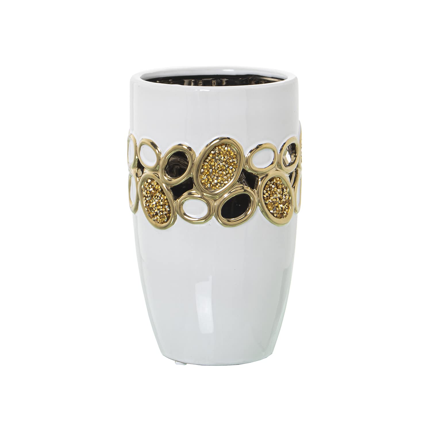 Vase en céramique blanc et or ajouré de 23cm pour une décoration raffinée