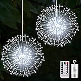yowin Lichterkette Feuerwerk 2 Stück 198 LED Leuchtkugel Weihnachten Batteriebetrieben, 8 Modi Lichterstern mit Fernbedienung für Innen Außen Garten Weihnachten Silvester Deko (Kaltes Weiß)