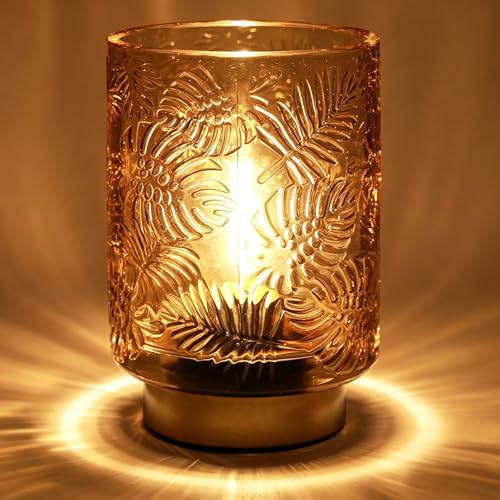 Image of ZONJIE Battery Operated Table Lamp - Cordless Glass Table Lamps Decorative Table Light with E27 Bulb Battery Powered Night Lighting for Living Room/Bedroom/Tabletop/Entryway (Brown)