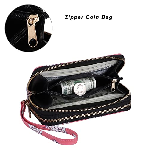 Image of Cellphone Wallet for Women Dual Zipper Long Purse with Removable Wristlet