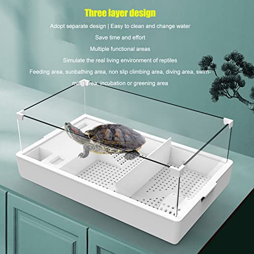 Glass Turtle Tank, Thickened Multiple Functional Areas 360 Degree Panoramic View High Translucency Tortoise Tank For Small Amphibians For Turtles #TOP3