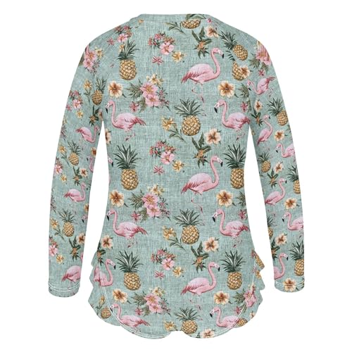 Pink Flamingo Pineapple Girls Long Sleeve Rashguard Swimsuit UV Protection One-Piece Swimwear Bathing Suit B04038573