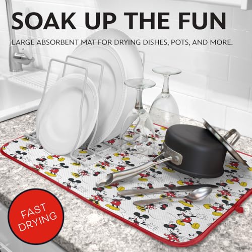 Image of Disney Mickey & Minnie Dish Drying Mat for Kitchen Counter, 2-Pack, 16 inchx18 inch | Ultra absorbent, quick-dry mesh backing, machine washable foldable pad, safe for granite and quartz, ideal for smaller spaces