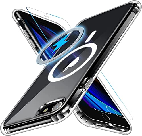 MyBeautyComfy Pack iSAFE® - Coque magnétique + Verre trempé - iPhone 14 et 13 - Ne jaunit Pas - Garantie 8 Ans - Protège Ecran et Smartphone- Compatible MagSafe - Transparent - Résiste aux Chutes Cover