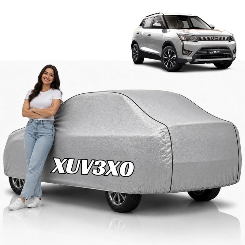 Image of Mind-Blowing 2026 100% Waterproof XUV 3XO Car Cover | Polyester Car Body Cover for Rain & Sun | UV Protection, Dustproof, Scratch Resistant, Windproof, Heat Resistant, Custom Fit (Silver)