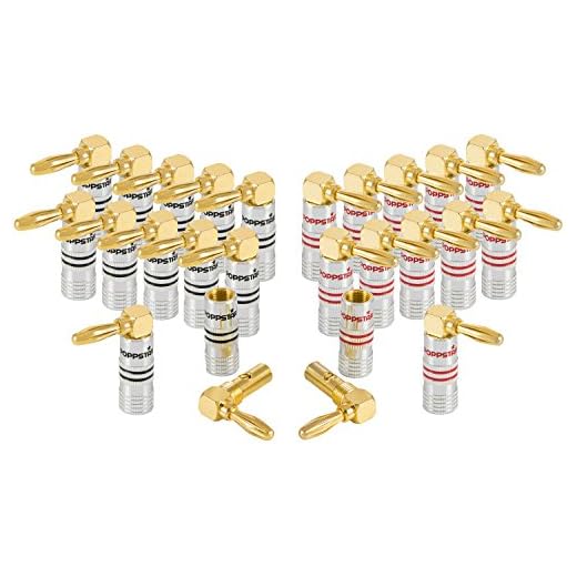 Poppstar 24 x High End vinklade banankontakter, bananplugg för högtalarkabel (till 6 mm²), högtalare, audio-videomottagare, 24k guldpläterade kontakter 12x svart, 12x röd)