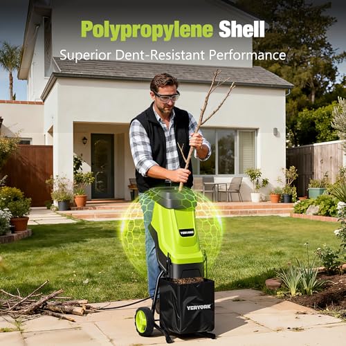 Image of Yeryork Wood Chipper, 15-Amp 1.8 inch Cutting Diameter Electric Wood Chipper & Shredder with 50L Collection Bag, Efficient Mulcher for Easy Clean up Ideal for Yard Waste and Branches