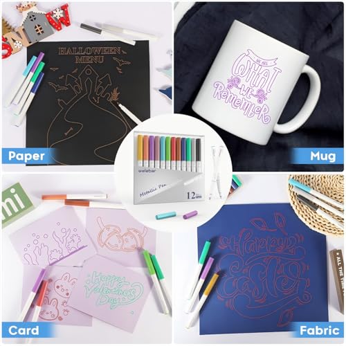 Image of 12 Pack Metallic Pen Set, Compatible with Cricut Maker 3 /Maker 4 /Maker /Explore 3 /4 /5 /Air 2 /Air, Metallic Ink Markers for Writing, Drawing, Invitations, Envelope, DIY Crafts
