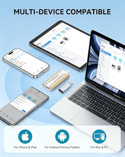 Image of MFI Certified 512GB Flash Drive - Photo Stick and USB Stick Offers Photo /Video Storage, The External Storage is Compatible with iOS, Android, and Pc,1 Pack (Gold)(Available Space: ~484GB)